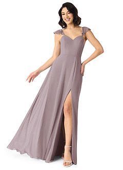 Azazie Everett Abiti da Damigella Abito A-Line in Chiffon Increspato con Scollo a V Dusk image1