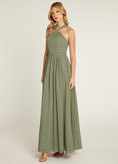 Azazie Jacey At-home Try On Dresses Desert Rose A-Line Pleated Chiffon Dress image3
