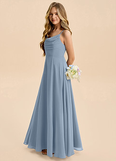 Azazie Gia Junior Vestido de Azul Polvoriento de Gasa de Corte en A con Plisado image1