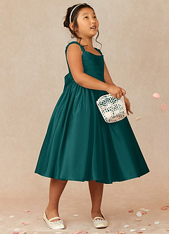 Azazie Cutie Pie Flower Girl Dresses Peacock A-Line Pleated Matte Satin Dress image1