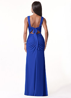 Azazie Jesaphine Robes de demoiselle d'honneur Robe Fourreau en Maille Ruché Bleu Roi image3