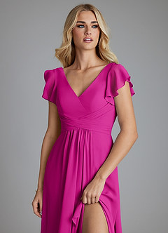 Azazie Omari Vestidos de damas de honor Vestido de Fucsia de Gasa de Corte en A image5