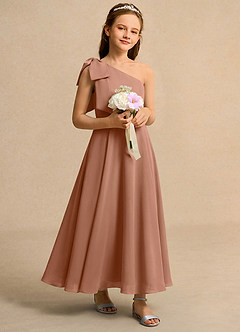 Azazie Guppy Junior Formal Flower Girl Dresses Bronzer A-Line One Shoulder Chiffon Dress image1