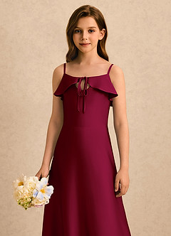 Azazie Kapri Girls Formal Robe Demoiselle D'honneur Fillette Robe Trapèze en Satin extensible Rayé Bourgogne image5