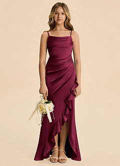 Azazie Mia Junior Robe Sirène en Satin extensible Plissé Bourgogne image3