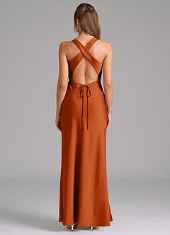 Azazie Evadne Brautjungfernkleider A-Linie Plissee Stretch-Satin Kleid Gebranntes Orange image2