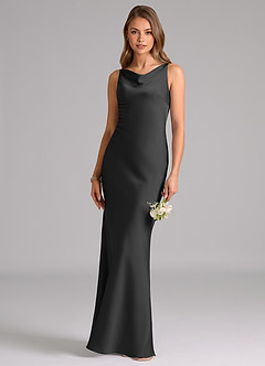Azazie Allettie Bridesmaid Dresses Black Mermaid Stretch Satin Dress image1