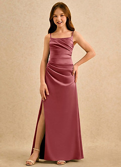 Azazie Cannoli Girls Formal Flower Girl Dresses Antique Rose A-Line Pleated Matte Satin Dress image3