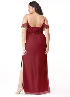 Azazie Emeralda Bridesmaid Dresses Pomegranate Sheath Off the Shoulder Chiffon Dress image8