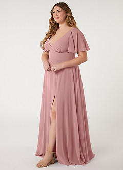 Azazie Kimber Vestidos de damas de honor Vestido de Rosa Polvorienta de Gasa de Corte en A con Manga volante image11