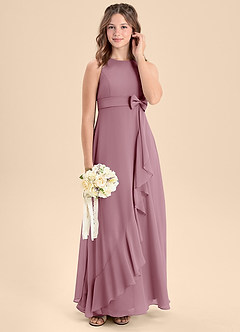 Azazie Lilenne Junior Vintage Mauve A-Line Bow Chiffon Dress image3