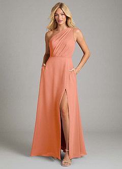 Azazie Phaedra Bridesmaid Dresses Sunset A-Line One Shoulder Chiffon Dress image3