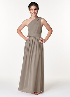 Azazie Molly Junior Abito A-Line in Chiffon Plissettato Taupe image3
