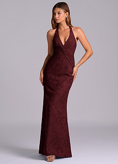 Azazie Valerie Jurken voor bruidsmeisjes Jurk van Bloemen Burn-out met Zeemeermin Geplooid Cabernet image4