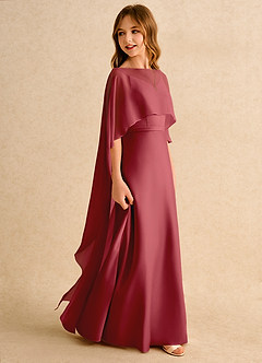 Azazie Fishie Girls Formal Robe Demoiselle D'honneur Fillette Robe Trapèze en Mat Satiné Grenade image6