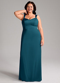 Azazie Denice Robes de demoiselle d'honneur Robe Fourreau en Satin extensible Plissée Bleu Encre image9