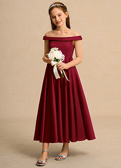 Azazie Teeny Girl Abiti da Ragazza di Fiori Abito A-Line in Raso Opaco Plissettato Borgogna image1