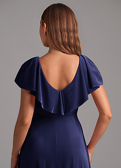 Azazie Lainey Bridesmaid Dresses Dark Navy A-Line Ruched Velvet Dress image6