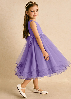Azazie Lass vestidos de niña de las flores Vestido de Tahití de Tul de Corte En A con Lazo image4