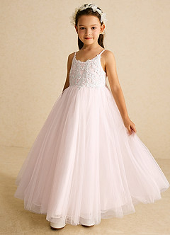 Azazie Buttercup Flower Girl Dresses Ivory Rose Petal A-Line Lace Tulle Dress image5