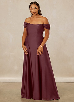 Christian Siriano Bridal for Azazie 1002 Bridesmaid Dresses Sangria A-Line Off the Shoulder Stretch Satin Convertible Dress image11