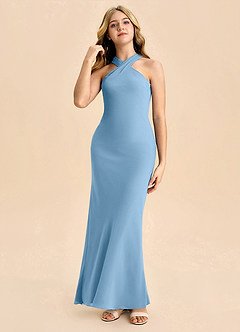 Azazie Doretta Junior Robe Fourreau en Mousseline de soie Plissée Acier Bleuté image3