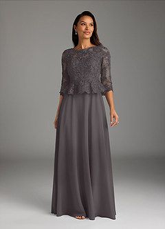 Azazie Averie Mother of the Bride Dresses Steel Grey A-Line Boatneck Sequins Chiffon Dress image6