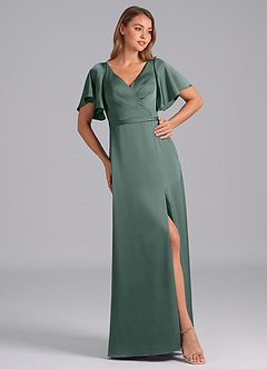 Azazie Ambrosia Robes de demoiselle d'honneur Robe Trapèze en Satin extensible Plissée Mousse De Mer image4