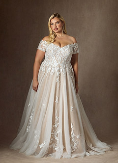 Azazie Rowe Vestidos de novia Vestido de Blanco Diamante Nude de Tul de Corte Princesa con Vestidos sin tirantes image12