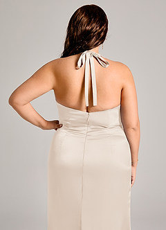 Azazie Valerie Robes de demoiselle d'honneur Robe Sirène en Satin extensible Plissée Albâtre Blanc image8