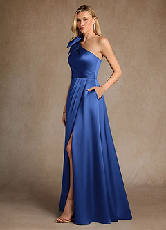Azazie Easton Abiti per la Madre della Sposa Abito A-Line in Raso Elasticizzato Monospalla Blu Reale image2