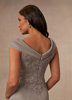 Azazie Calathea Mother of the Bride Dresses Taupe A-Line Lace Dress image4