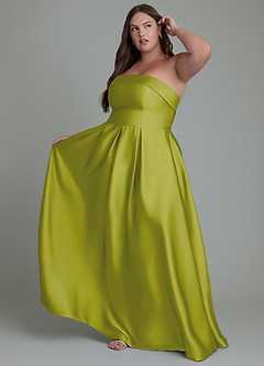 Azazie Lucienne Bridesmaid Dresses Lemongrass A-Line Strapless Stretch Satin Convertible Dress image9