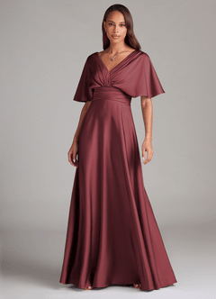 Azazie Pamela Bridesmaid Dresses Merlot A-Line Pleated Stretch Satin Dress image1