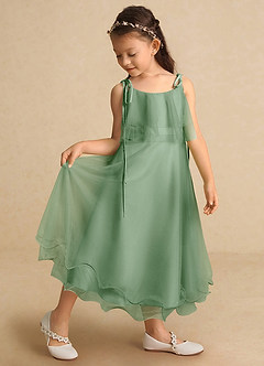 Azazie Bunie Flower Girl Dresses Matcha A-Line Spaghetti Strap Tulle Dress image1