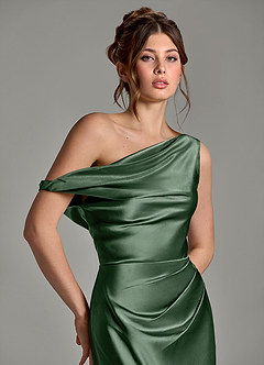 Azazie Emerson Robes de demoiselle d'honneur Robe Sirène en Satiné métallisé Épaules dénudées Eucalyptus image7