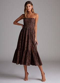 Azazie Delphina Bridesmaid Dresses Ganache A-Line Strapless Floral Burnout Convertible Dress image1