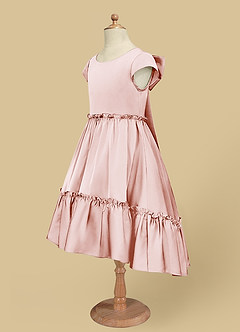Azazie Lee Flower Girl Dresses Blushing Pink A-Line Bow Stretch Satin Dress image8