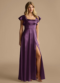 Azazie Bondi Brautjungfernkleider A-Linie Schleifen Metallischer Satin Kleid Pflaume image2