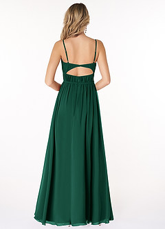 Azazie Yanelie Bridesmaid Dresses Emerald A-Line Scoop Pleated Chiffon Dress image2