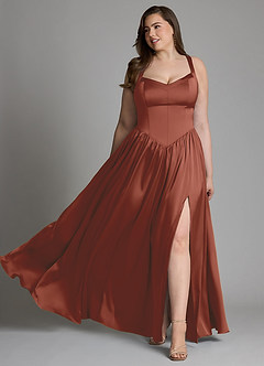 Azazie Francis Bridesmaid Dresses Auburn A-Line Corset Stretch Satin Dress image11