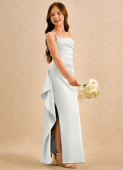 Azazie Cannoli Girls Formal Sukienki dla dziewczynek sypiących kwiaty Linia A Pofałdowany Satyna elastyczna Długość podłogi Sukienka image5