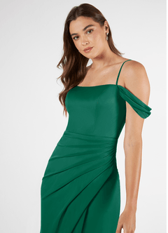 Azazie Kit Bridesmaid Dresses Emerald Mermaid Off the Shoulder Mesh Dress image6
