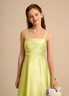 Azazie Pebbles Girls Formal Flower Girl Dresses Lemon Sorbet A-Line Pleated Matte Satin Dress image3