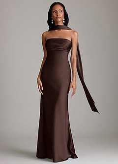 Azazie Saylor Brudtärnklänningar Klä av Sjöjungfru i Stretch Satin Axelbandslös Ganache image9