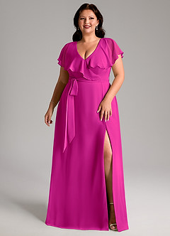 Azazie Lainey Bridesmaid Dresses Fuchsia A-Line with Pockets Chiffon Dress image10