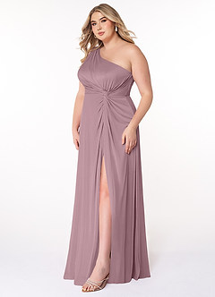 Azazie Brooke Kleider zum Anprobieren zu Hause A-Linie One-Shoulder Gittergewebe Kleider Altrosa image8