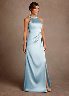 Azazie Lawrence Mother of the Bride Dresses Sky Blue A-Line Pleated Stretch Satin Dress image4
