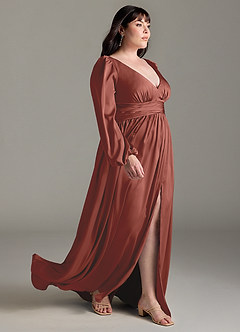 Azazie Norah Brautjungfernkleider A-Linie Stretch-Satin Kleid Rotbraun image10