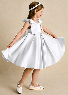 Azazie Guppie vestidos de niña de las flores Vestido de Blanco de Satin Mate de Princesa con Plisado image3
